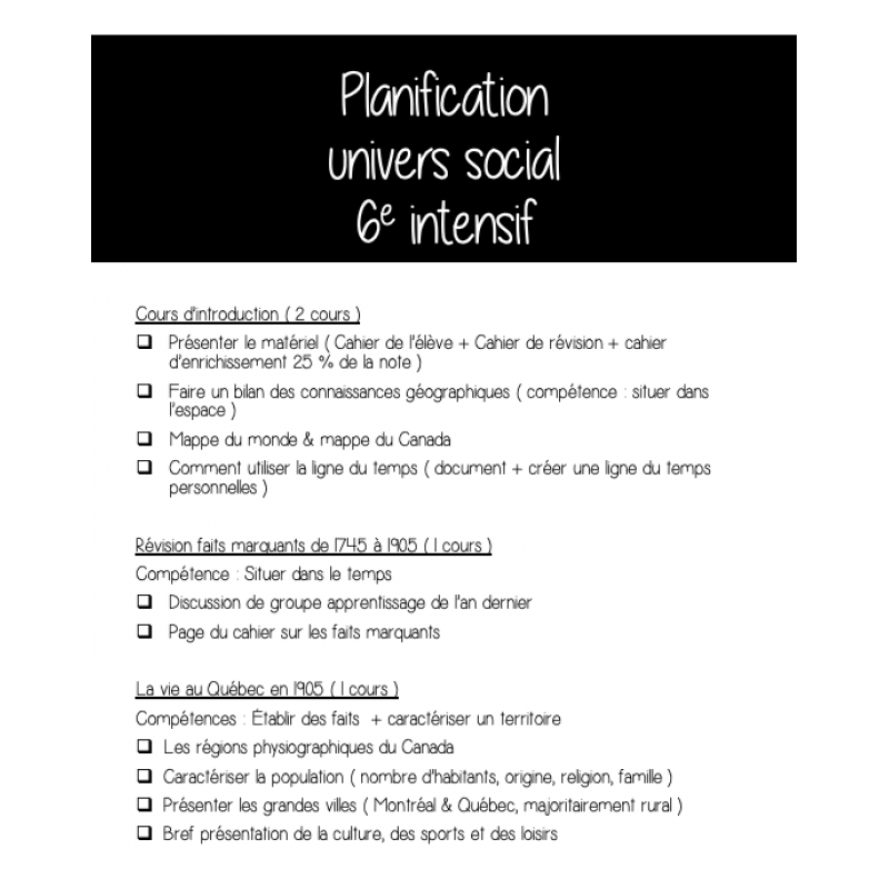 Univers social 6e année intensif