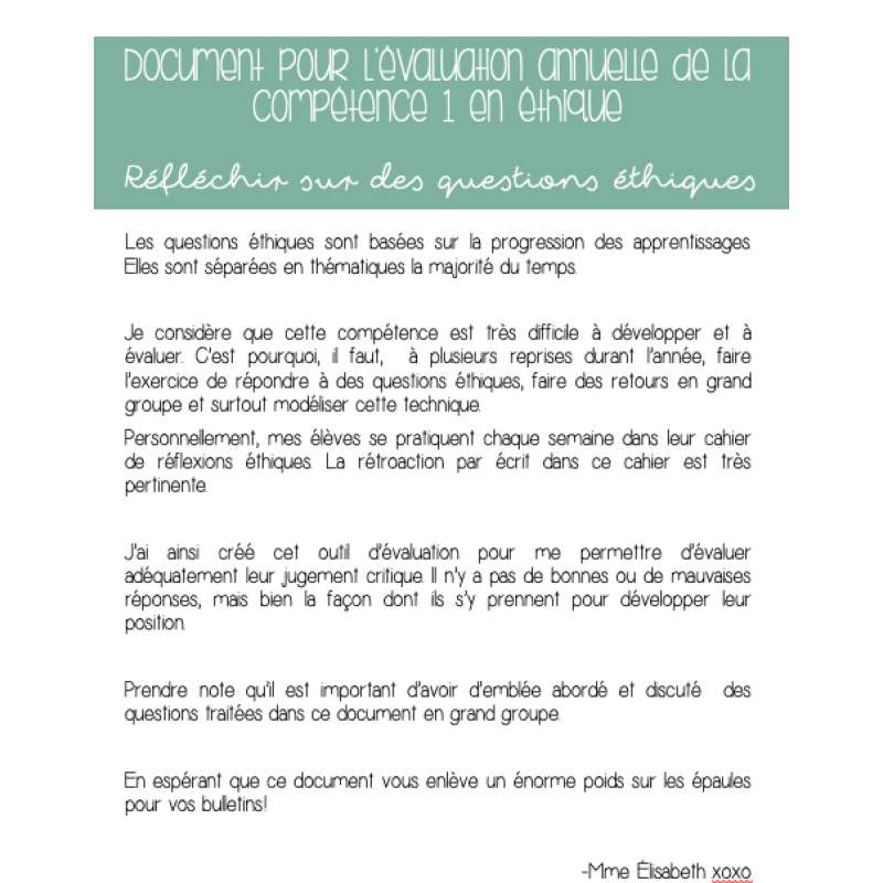Compétence 1 en éthique