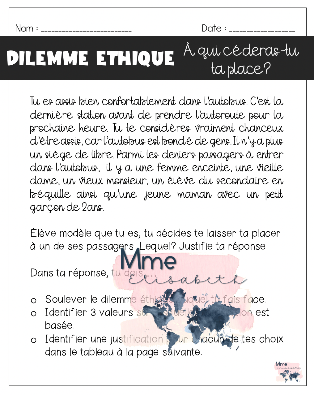 Dilemme éthique : À qui céderas-tu ta place ?