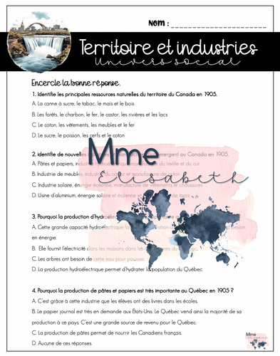 Évaluation QCM Territoire et industries